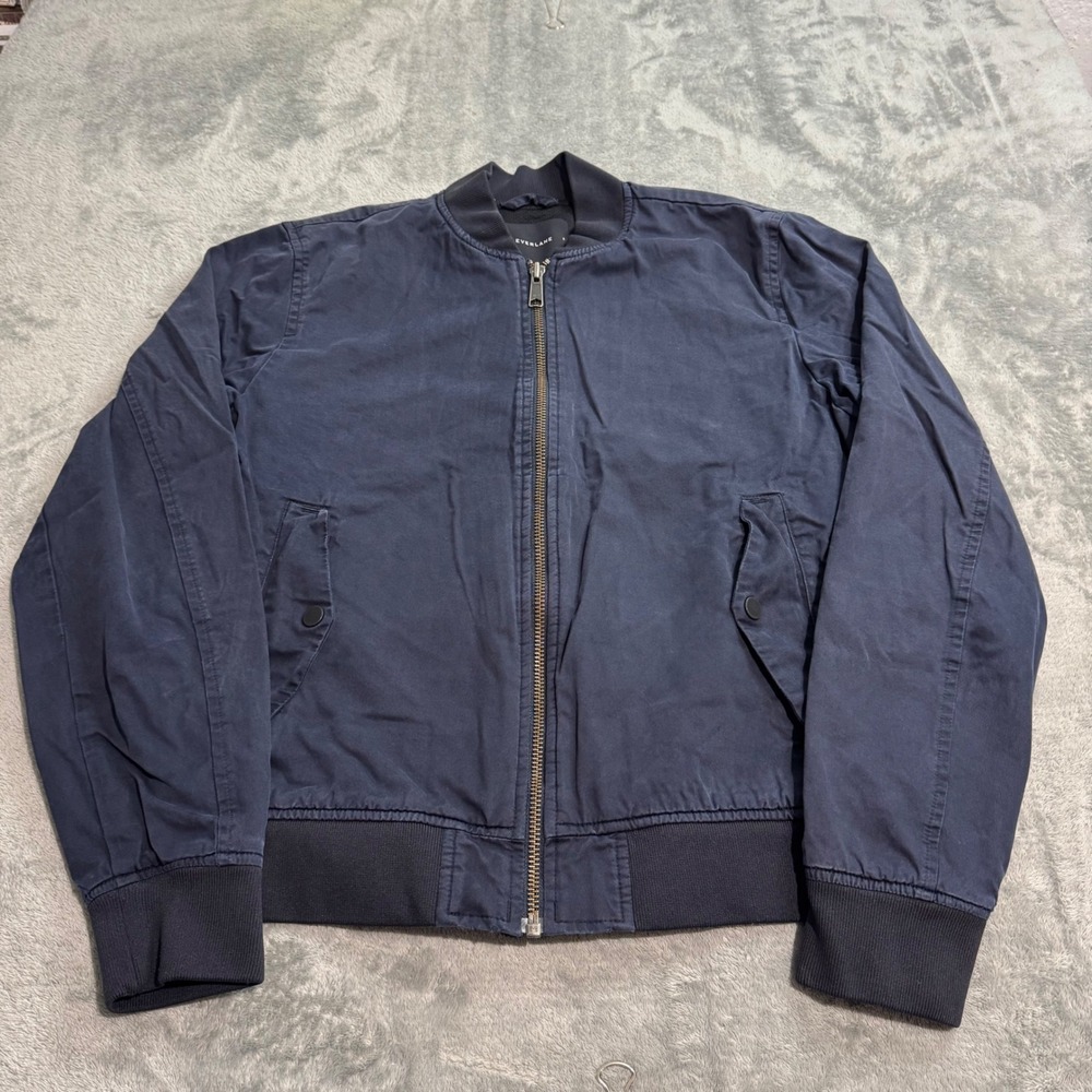 Everlane Mens Navy Blue Cotton Twill Full Zip Bomber Jacket Small RN139393
